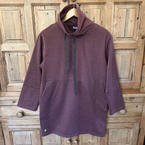 Senita Athletics XS‎ Cowl Neck Sweater Tunic Dress Long Sleeve Striped Brown - Picture 1 of 11